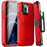 GYJ Case for iPhone 12 Pro Max Case 6.7" Belt-Clip Kickstand Holster with 2 Screen Protector,Full Body Rugged Heavy Duty Military Grade Shockproof/Drop Protection Cover (Red Black+Clip)