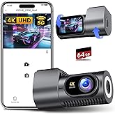 CIEVIE Dash Cam Front 4K, 1.5" IPS Display & 5G WiFi & 64G Card, 360° Rotation Mini Dashcam, Car Camera with WDR Night Vision