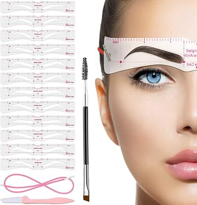 TEUVO Eyebrow Stencil Kit 12 Styles Shaper with Brush & Razor for Beginners