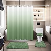 BAAHRNOM 4 Pcs Sage Green Shower Curtain Sets with Rugs Solid Bathroom Sets with Shower Curtain and Rugs Shower Curtains for Bathroom Toilet Lid Cover Modern Bathroom Decor