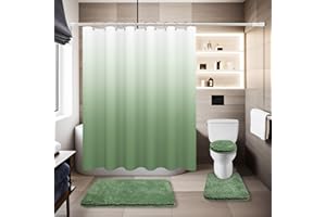 BAAHRNOM Sage Green Bathroom Sets with Shower Curtain and Rugs Waterproof Shower Curtain Sets 1 Piece and Soft Bathroom Rugs Sets 3 Piece for Luxury Bathroom Decor Set