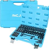 Impact Socket Set, 3/8 Socket Sets 50 Piece SAE and Metric Set, Cr-MO | Steel Standard SAE (5/16 to 3/4 inch) and Metric (8-22mm) 6 Point, 3 8 , Extension Bars, Impact Universal Joint, Adapter