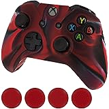 FIOTOK New Silicone Cover Case Skin Controller & Grip Stick Caps for Xbox One(camouflage Red Black)
