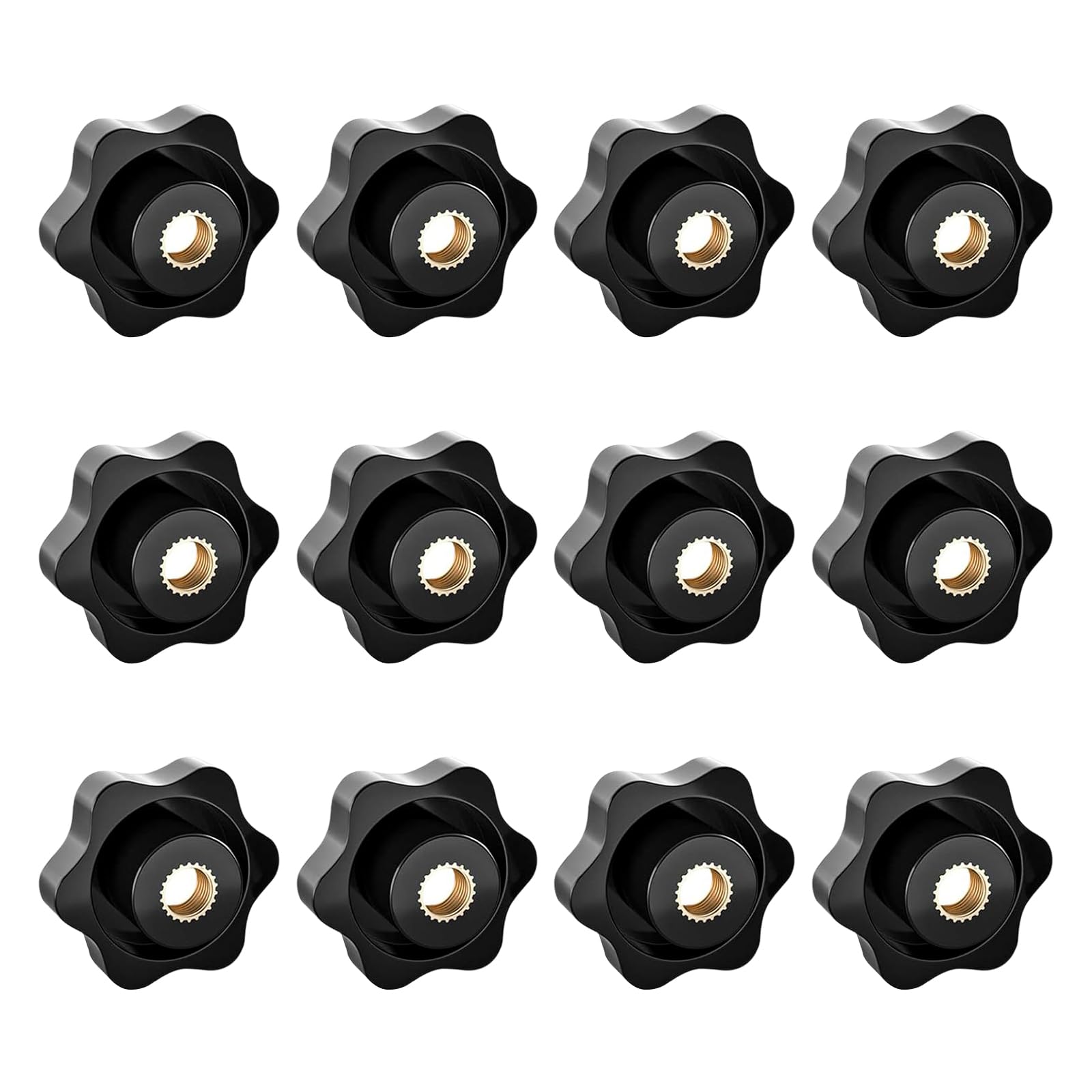 JJWNMLL 12PCS Clamping Screw Knob Star M10-outer Diameter 38 Thumb Bolts Thread Replacement Star Hand Knob Tightening, Black Grip (M8-outer diameter 38)