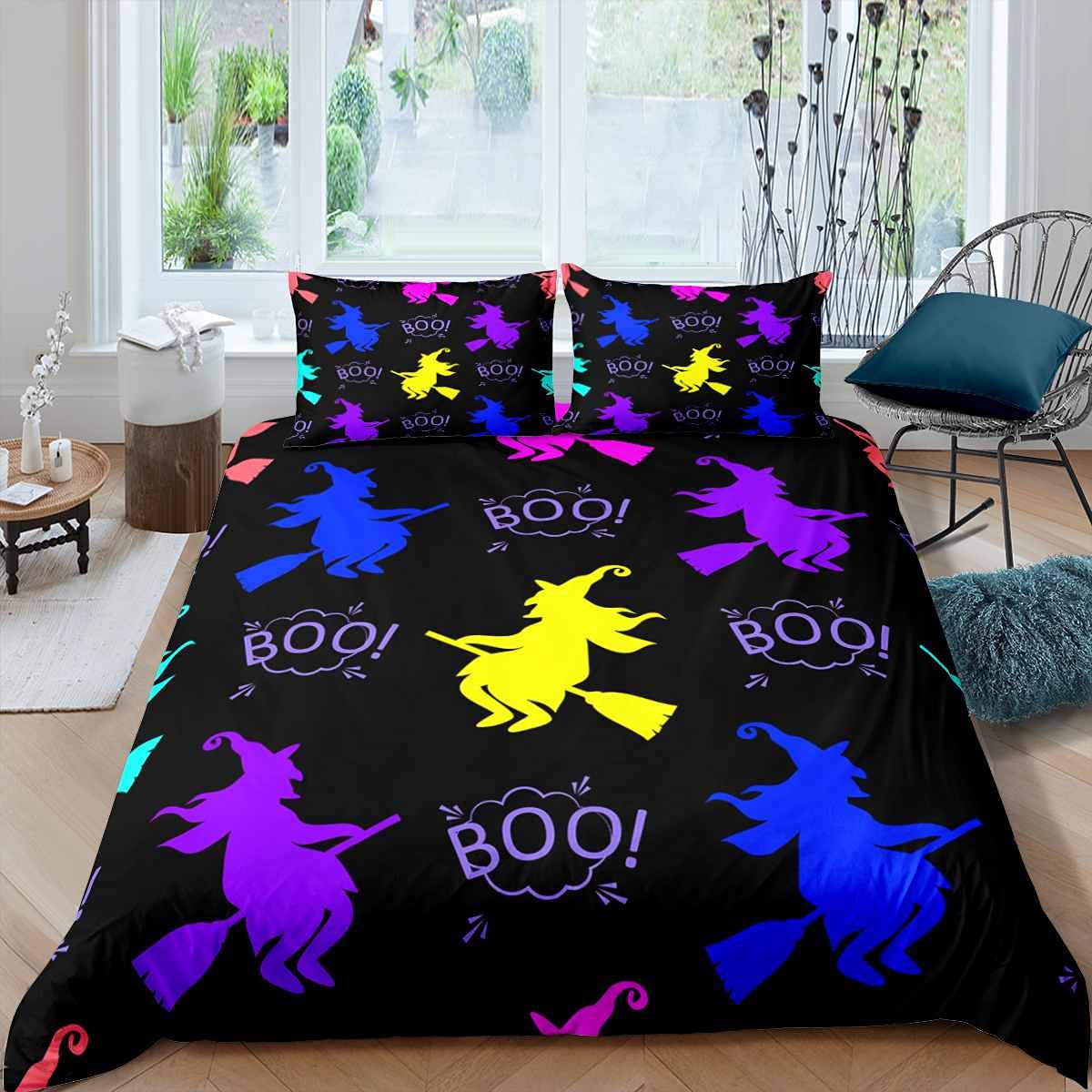 Halloween Pattern Bedding Set Halloween Witch Duvet Cover for Children Kids Boys Girls Colorful Bright Microfiber Bedspread Cover Single With 1 Pillow Case