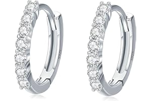 QLKILYR Silver Small Hoop Earrings, Cute Cubic Zirconia Huggie Hoop Earrings, Tiny Cartilage Piercing Jewelry for Women Girls