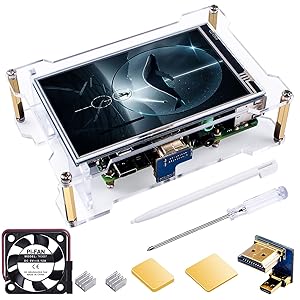 Bruphny 4 Inch Touch Screen con Caja, Raspberry Pi 4 Pantalla Táctil Resistiva, IPS Display 800x480 Píxeles, Entrada HDMI, 4 × Disipador, 1 × Ventilador, con Lápiz Táctil para Raspberry Pi 4 Modelo B