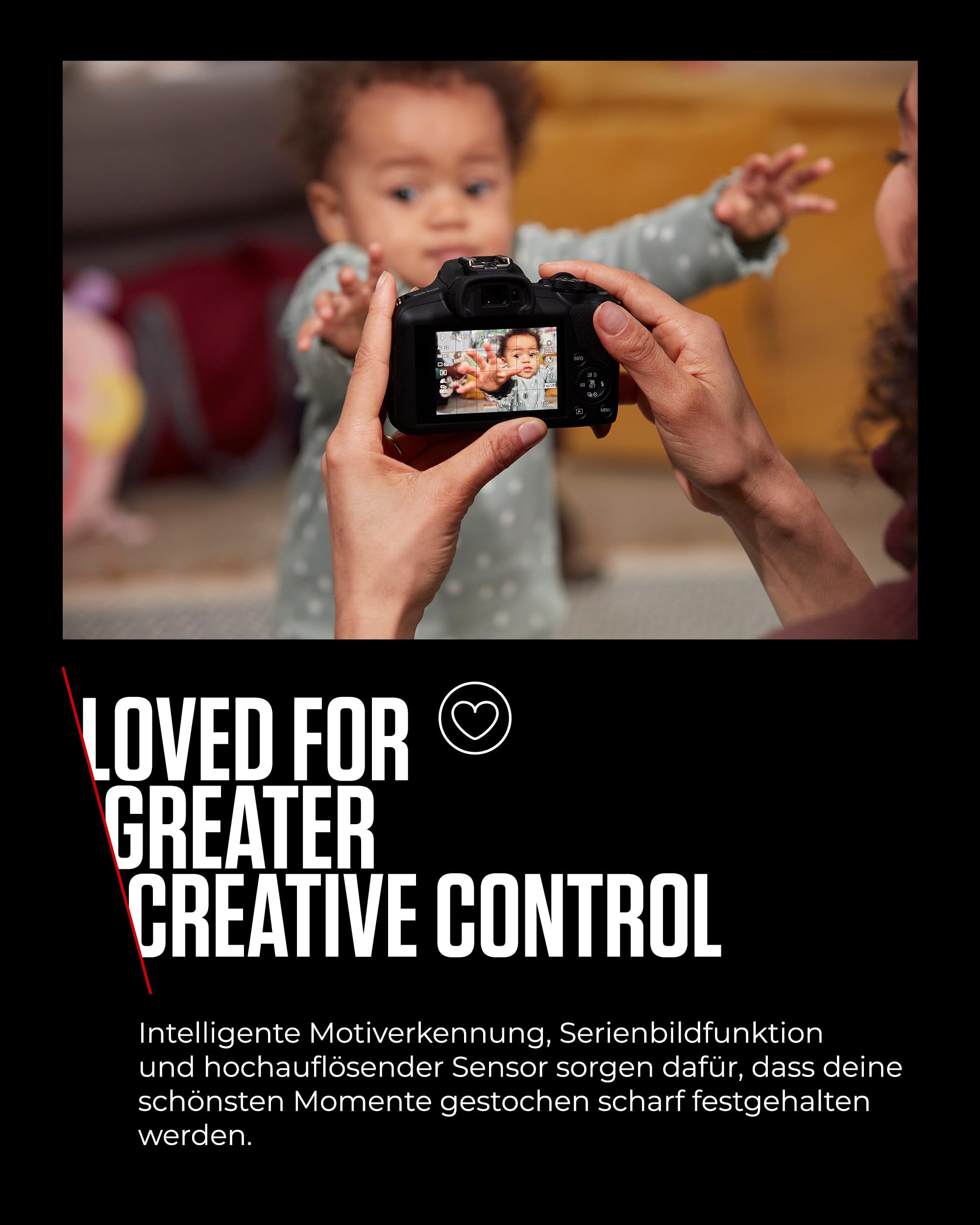 Canon EOS R100 + RF-S 18-45mm F4.5-6.3 is STM Objektiv + Kameratasche + 64GB SD-Karte (Spiegellose Digitalkamera, 4k Videokamera, 24,1 Megapixel, Bildstabilisator, Objektivsteuerring, WLAN) schwarz 5