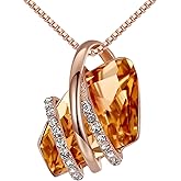 Leafael Wish Stone Pendant Necklace with Birthstone Crystal, 18K Rose Gold Plated/Silvertone, 18" + 2"