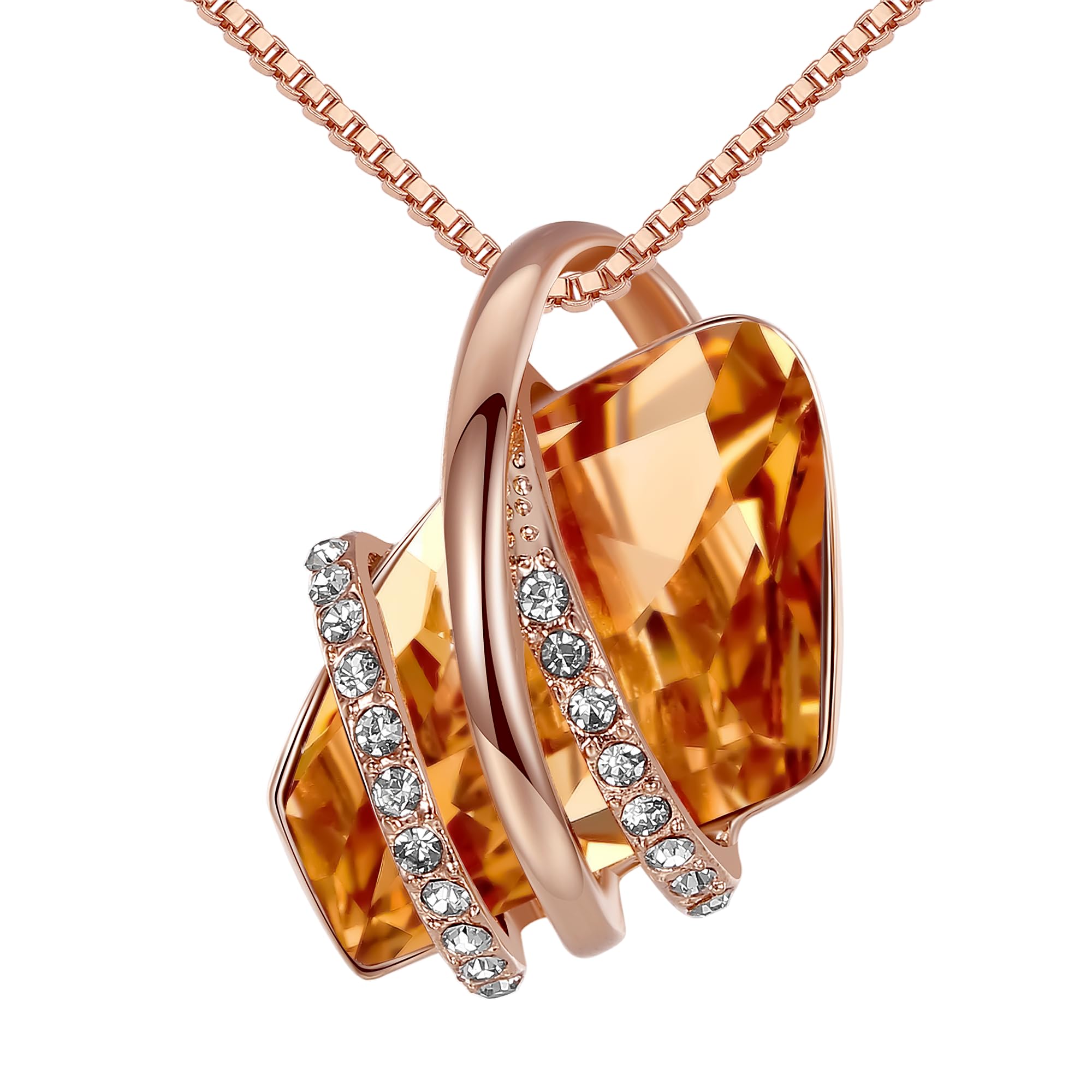 Leafael Wish Stone Pendant Necklace with Birthstone Crystal, 18K Rose Gold Plated/Silver-Tone, 45 cm + 5 cm Extender — image 1