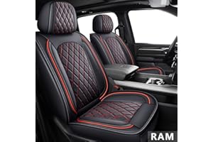 MIROZO Ram Seat Covers Full Set, Faux Leather Truck Seat Covers Compatible with 2009-2024 Ram 1500 2500 3500 Truck Pickup Crew Quad Cab with Split Bench 40/60(Black and Red,Full Set Curved Back)