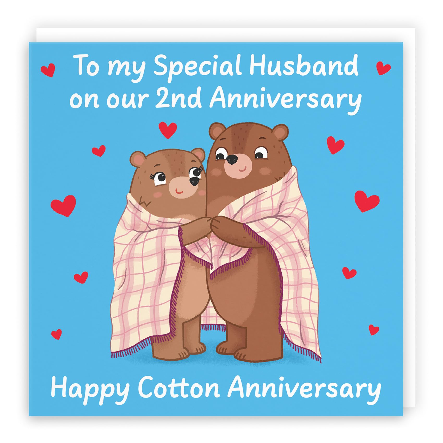 Hunts England - Husband 2nd Anniversary Card - Cotton Anniversary - Second Anniversary - 2 Years - Cute Fun Bears Card - Love Story Collection