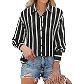 siliteelon Button Down Shirts for Women Striped Long Sleeve Oversized Boyfriend Blouses Collared Work Drop Shoulder Tops