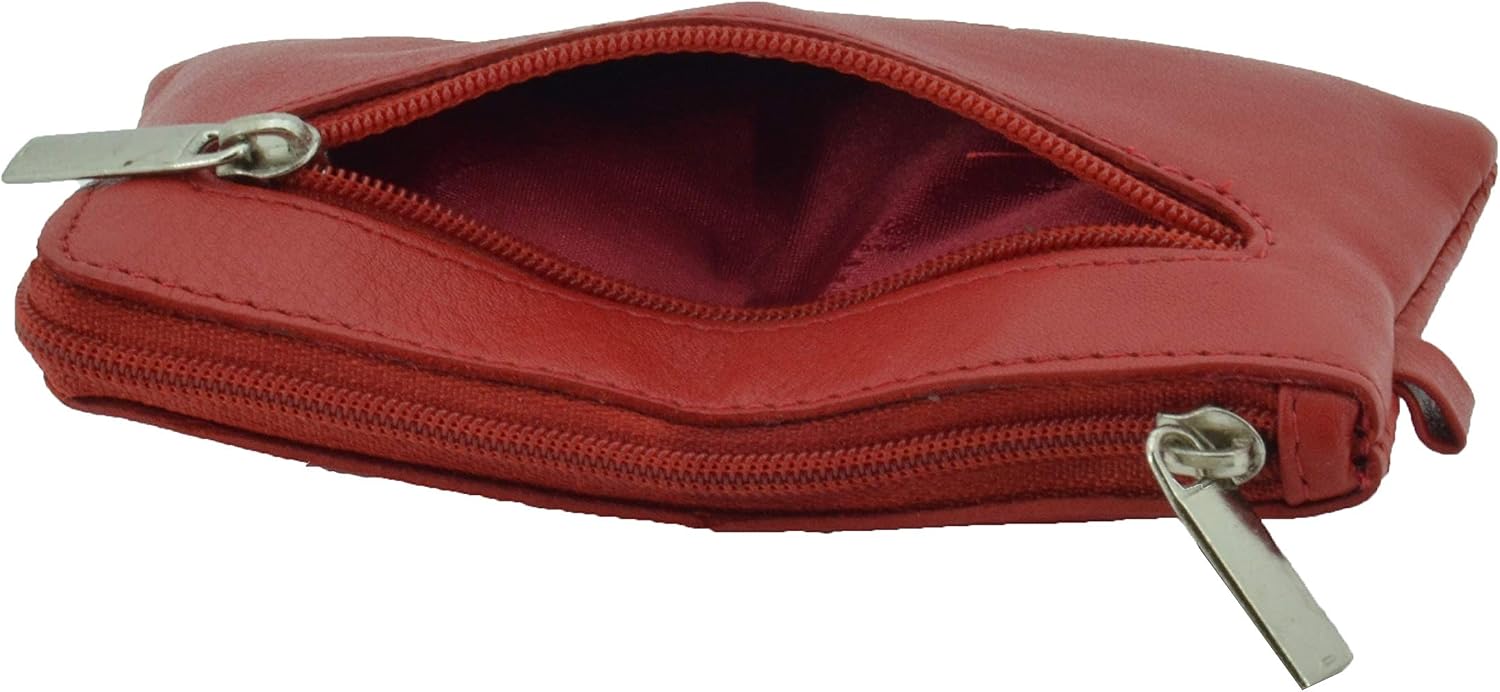 CM Conte Massimo Genuine Leather Key Case for Men Women 2 Zip Pockets, 6 Hooks, Card Slot, Red, Gift Box, Red Rings - Image 4
