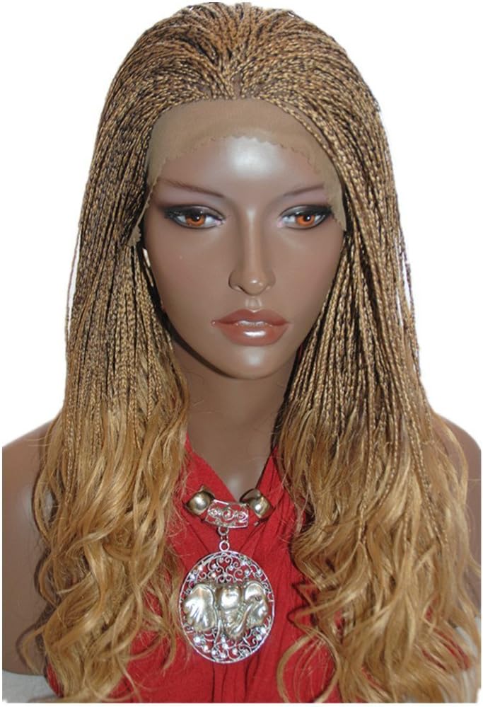 Best-Selling Braided Lace Front Wig Micro Braids Color 27/4 Heat Resistant Lace Front Wigs (12 inch, color #27/4)