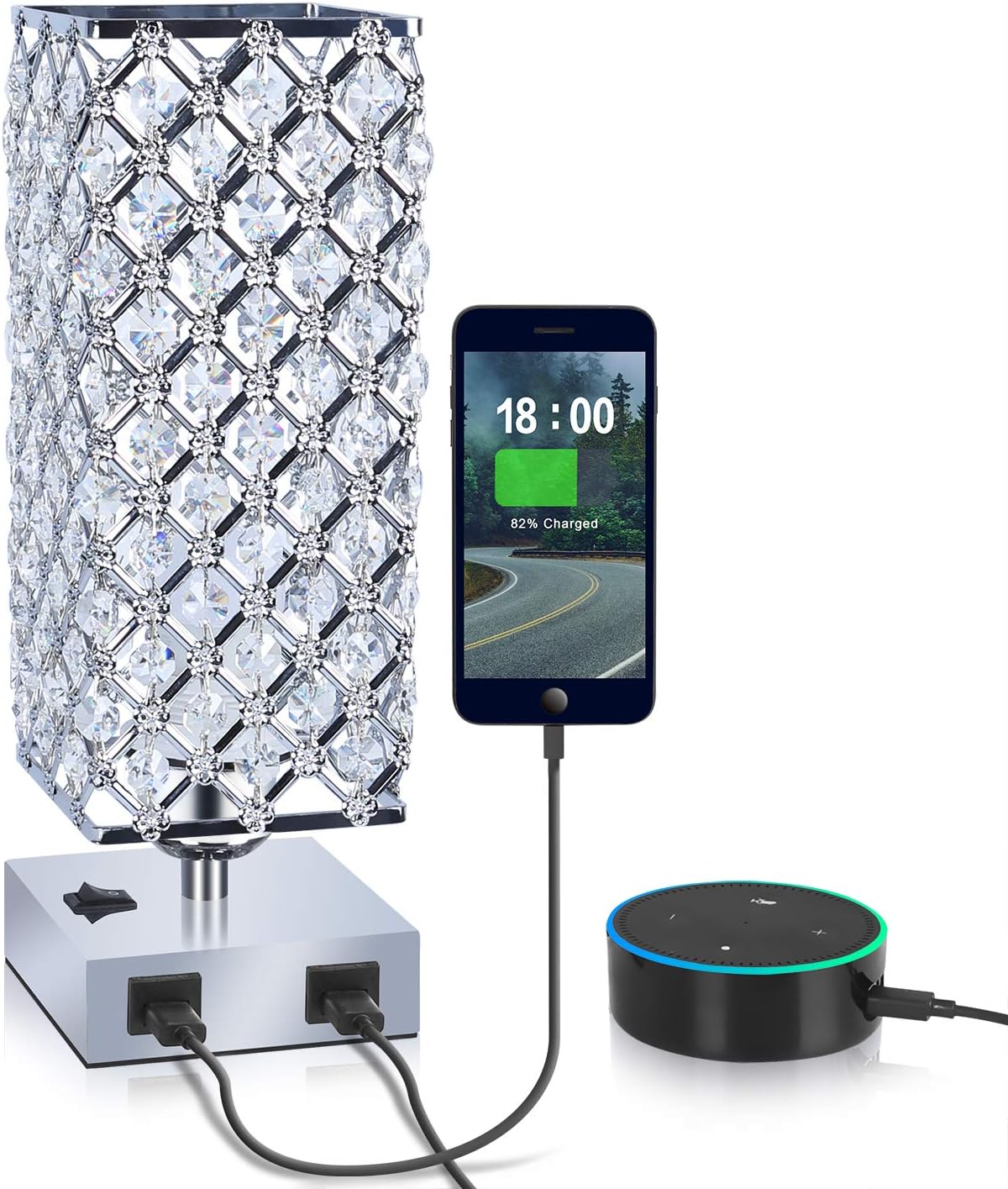 USB Crystal Table Bedside Desk Lamp, Acaxin Square Crystal lamp with 156pcs Crystals, Elegant Glam Lamps for Bedrooms, Decorative Lamp, Nightstand Lamp for Bedroom/Living Room/Dressing Room