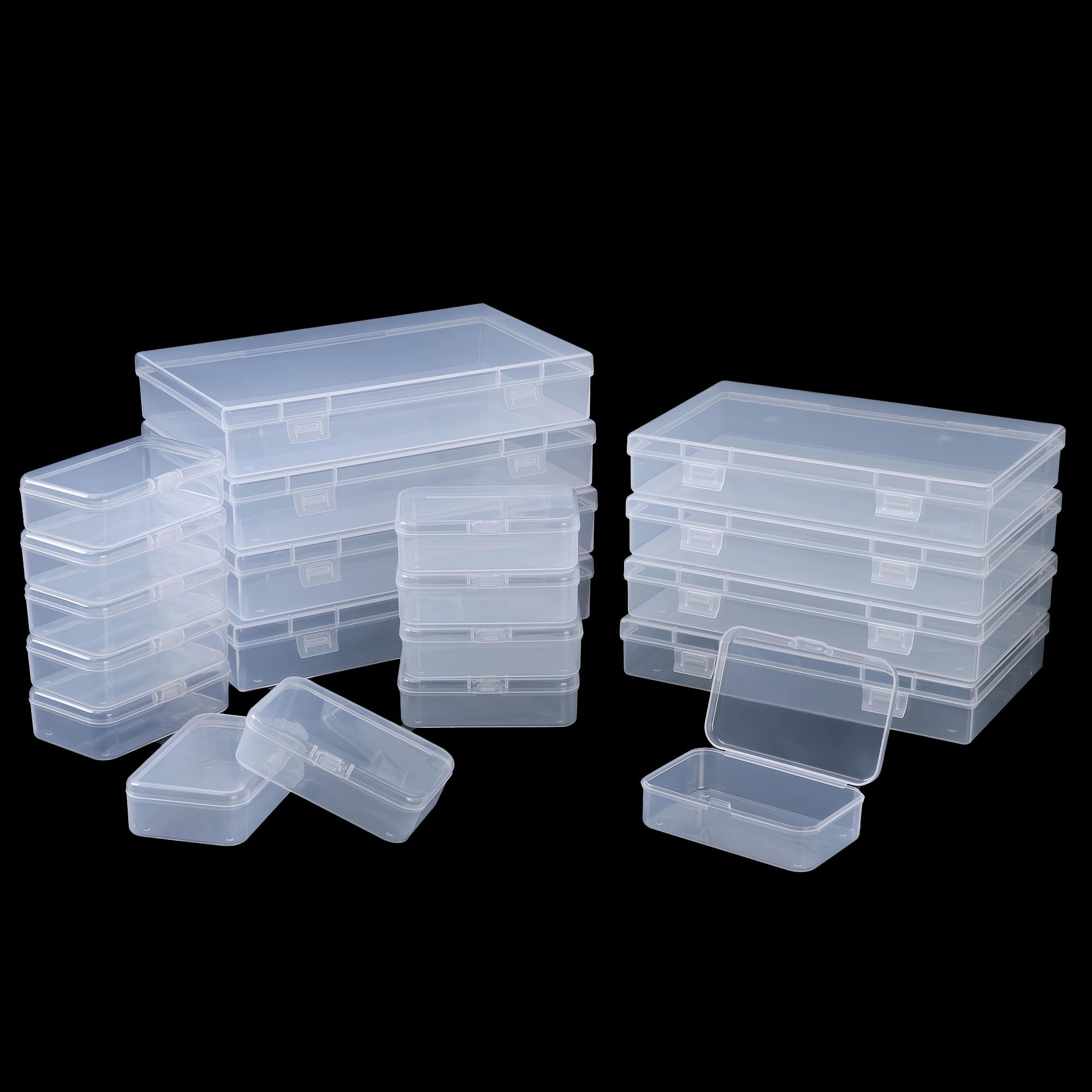LJY 20 Pack White Transparent Mini Plastic Box with Hinged Lid, Mixed Small Storage Boxes in 3 Sizes for Beads, DIY Craft, Miniature Paint Storage and Hardware Organiser