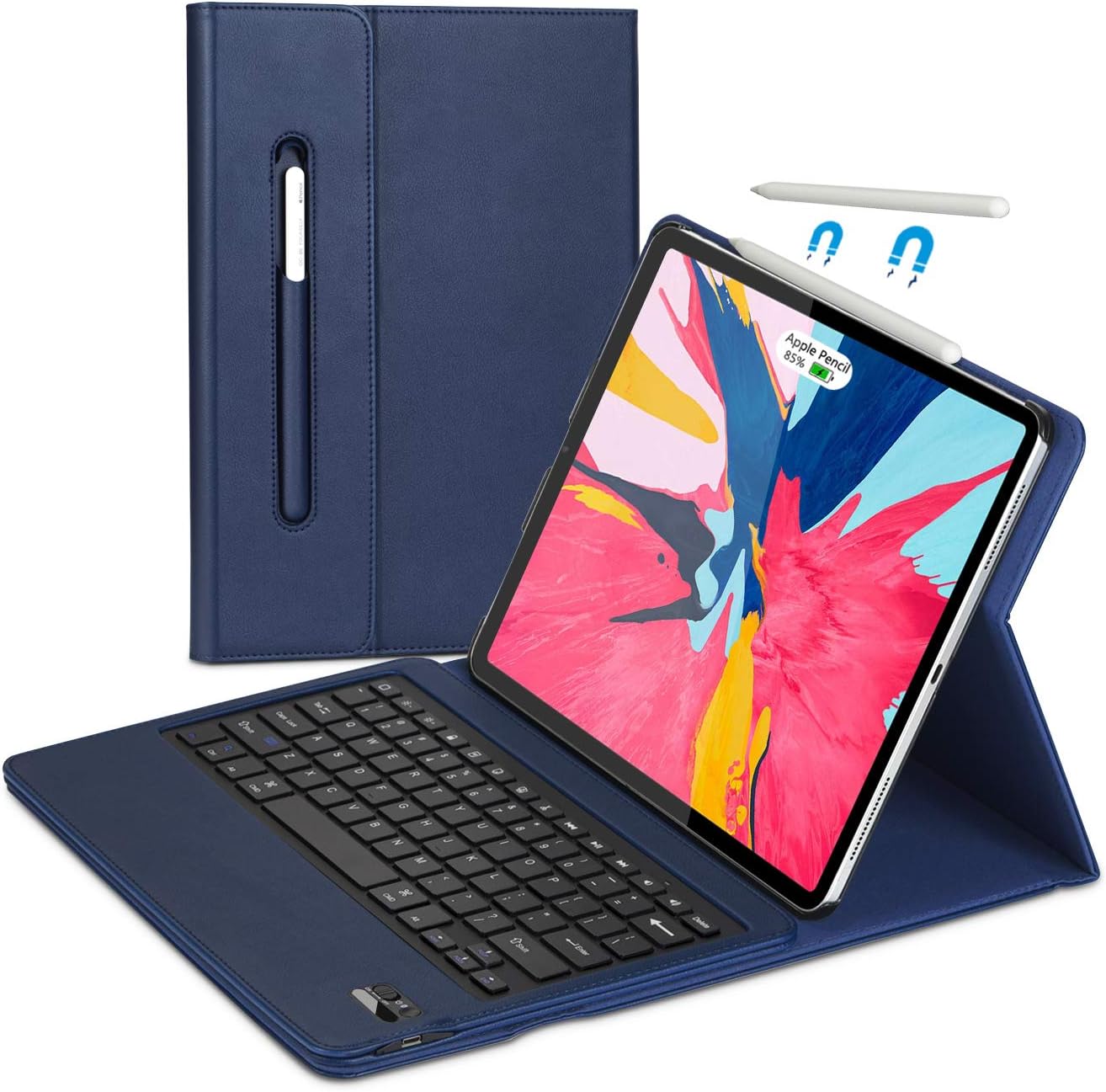 iPad Pro 12.9 2018 Keyboard Case, Tonb Shop Wireless iPad Keyboard + Folio Smart Keyboard Case, with Pencil Holder, Auto Wake/Sleep Feature for Apple iPad Pro 2018 12.9 inch, (Blue)