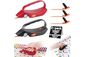LIZAAL 2-Pack Gift Wrap Cutter with 3 Replaceable Blades | New Wrapping Paper Cutter with Wheels | Birthday and Christmas Wrapping Paper Cutter Slider for Home, Office or Classroom (Black & Red)