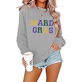 APRFLOWER Mardi Gras Sweatshirts for Women Mardi Graphic Long Sleeve Shirts Fat Tuesday Tshirt Carnival Pullover Casual Top
