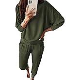 PRETTYGARDEN Women's Fall 2 Piece Lounge Set Long Sleeve Tops Ribbed Pants Spring Matching Sweatsuit Travel Outfits Clothes