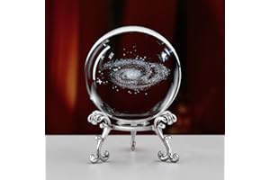 QIANCHANG 3D Laser Etched Galaxy Crystal Ball with Stand, 60mm Glass Sphere Decorative Balls Paperweight, Space Milky Way Astronomy Gifts