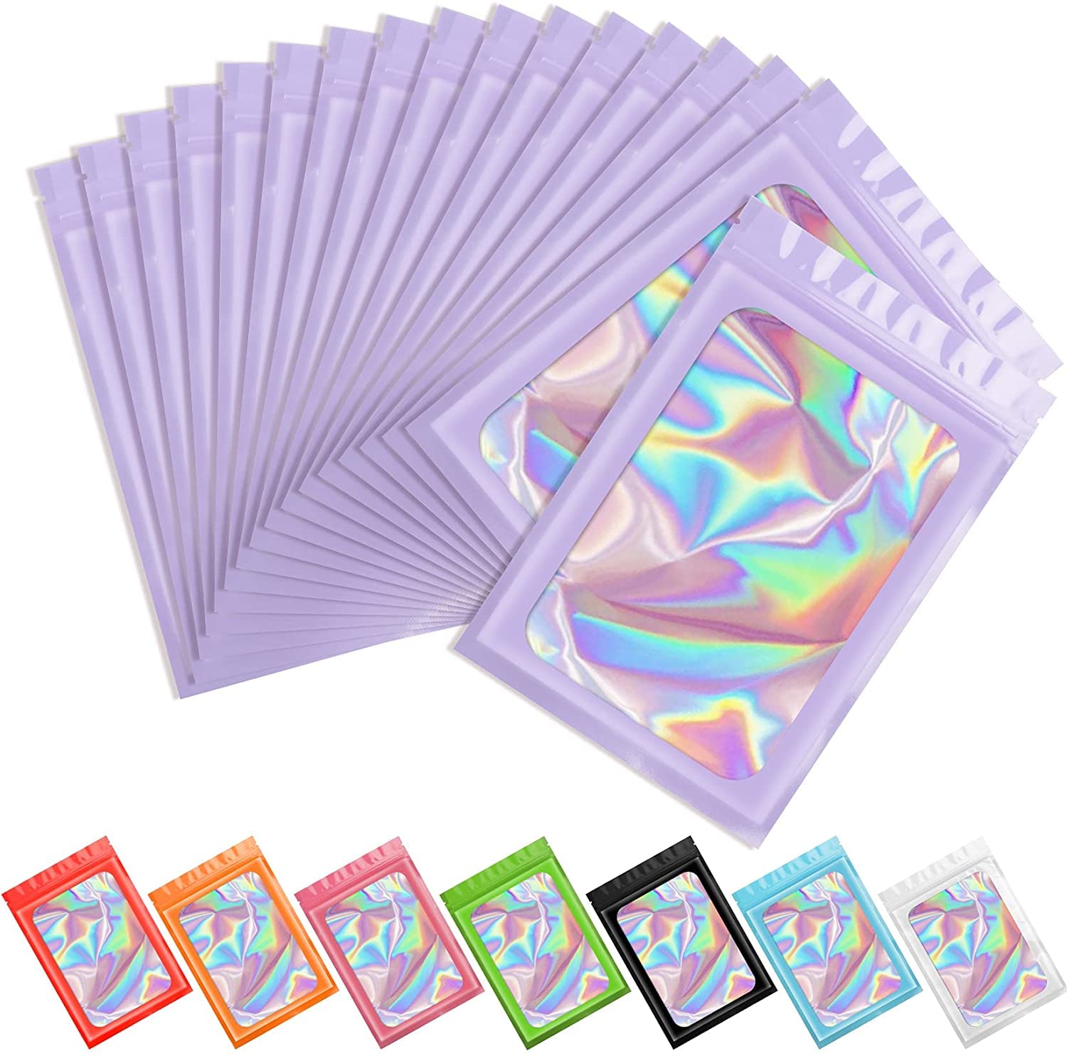 Artcut 100 PCS Mylar Bags, Holographic Bags, Baggies, Resealable Sweet Pouches(Purple, 2.4 * 3.9inch)