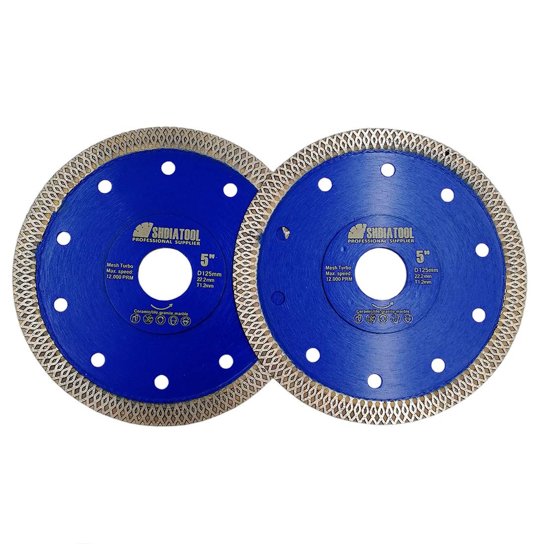 SHDIATOOL Diamond Cutting Disc 2PK 125mm / 5 Inch Super Thin X Mesh Turbo Saw Blade for Tile Marble Ceramic Porcelain