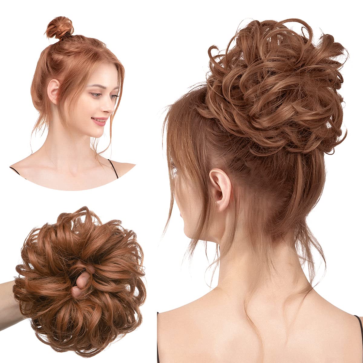 SARLA Messy Bun Hair Piece for Womens Synthetic Scrunchies Buns Extension Hairpieces Updo Pony Tail Light Auburn — image 1