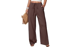 ANRABESS Women's Wide Leg Palazzo Pants Casual Elastic Waist Flowy Pants Beach Vacation Lounge Trousers with Pockets