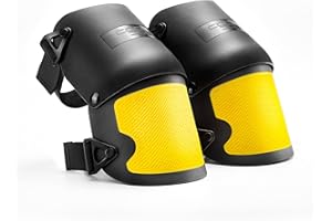 COOLJOB Heavy Duty Knee Pads with Anti-slip Strong Double Straps, Safety Work Knee Pads with Foam Padding for Men Women, Ideal for Gardening Construction Home Improvement, 1 Pair, Black/Yellow