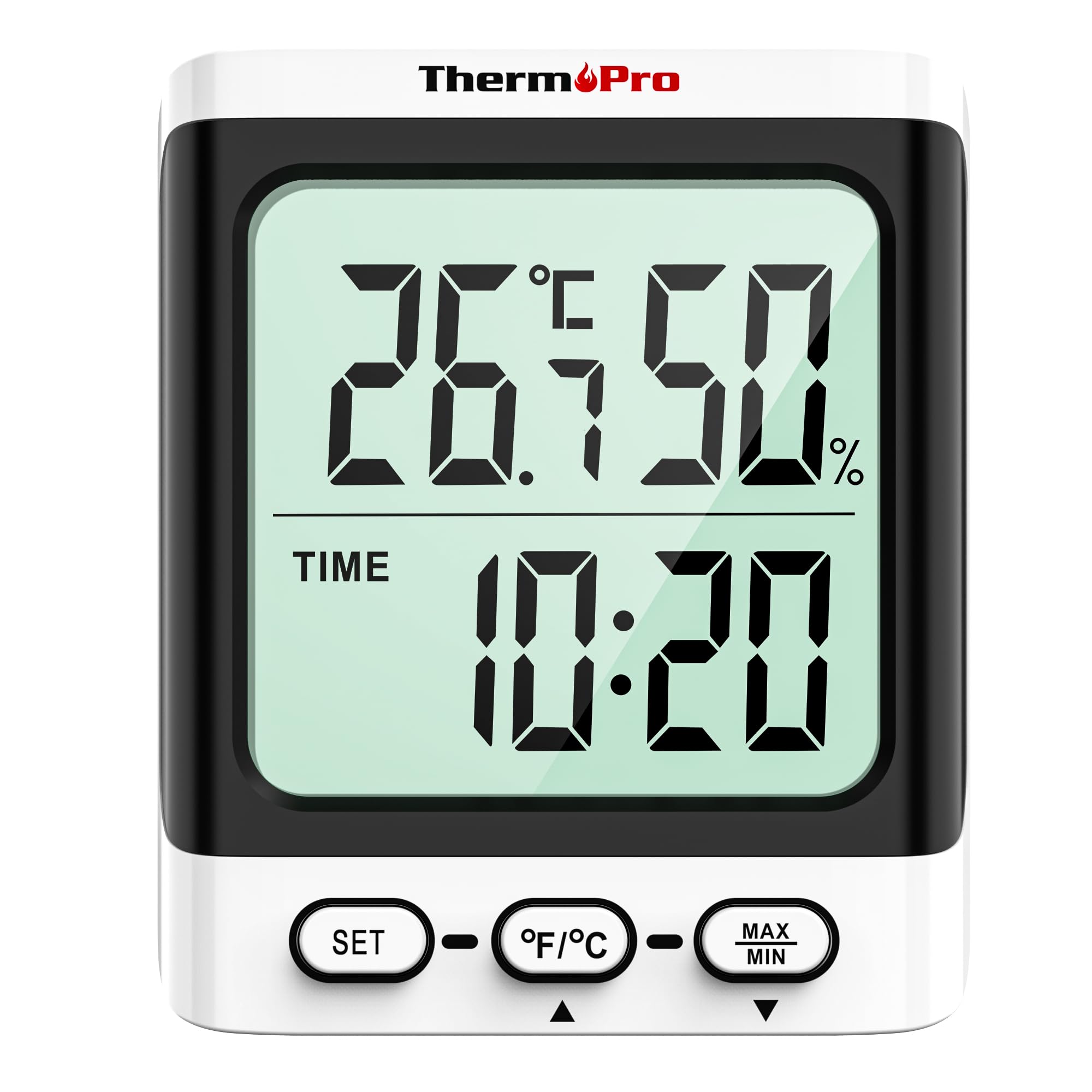 ThermoPro 温湿度計 時計表示 デジタル 温度計 湿度計 室内 高精度 大画面 最高最低温度湿度表示 卓上スタンド 置き型 マグネット 壁掛け対応 熱中症対策 赤ちゃん 部屋 爬虫類 ビニールハウス 温室 TP152商品画像