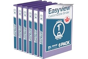 DAVIS GROUP Easyview Premium 3-Ring Binders with Clear-View Covers and Round Rings, Binders for School or Office, 1 Inch, Pack of 6, Purple