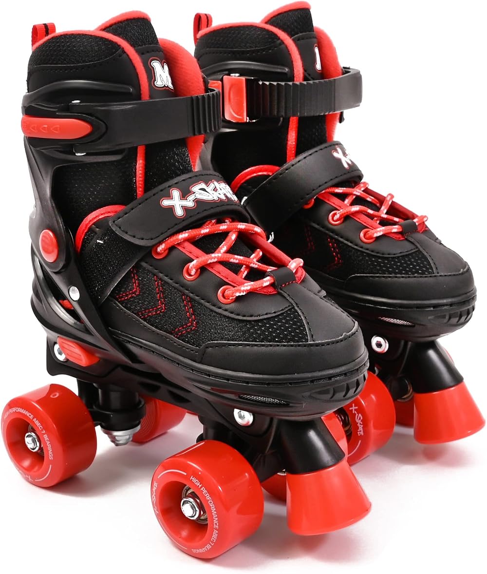 M.Y X-Skate Adjustable Red Quad Roller Skates for Kids Medium