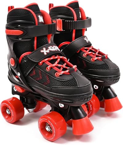 M.Y X-Skate Adjustable Red Quad Roller Skates for Kids Medium