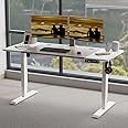 Jceet Adjustable Height Electric Standing Desk - 55 x 24 Inch Sit Stand Computer Desk, Stand Up Desk Table for Home Office, White Frame/White + Oak Top