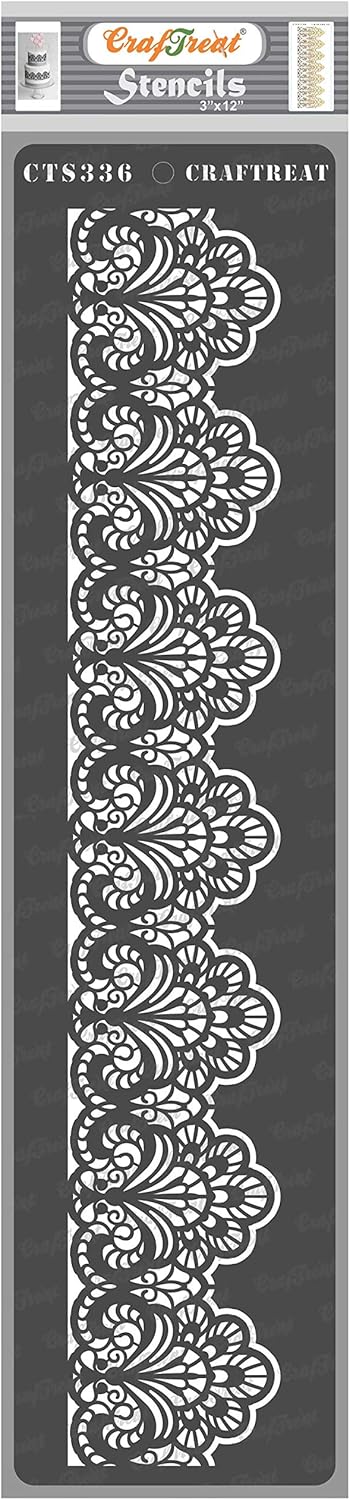 CrafTreat Lace Stencils for Painting on Wood, Canvas, Paper, Fabric, Floor, Wall and Tile - Border1-3x12 Inches - Reusable DIY Art and Craft Stencils for Border - Border Lace Wall Stencil
