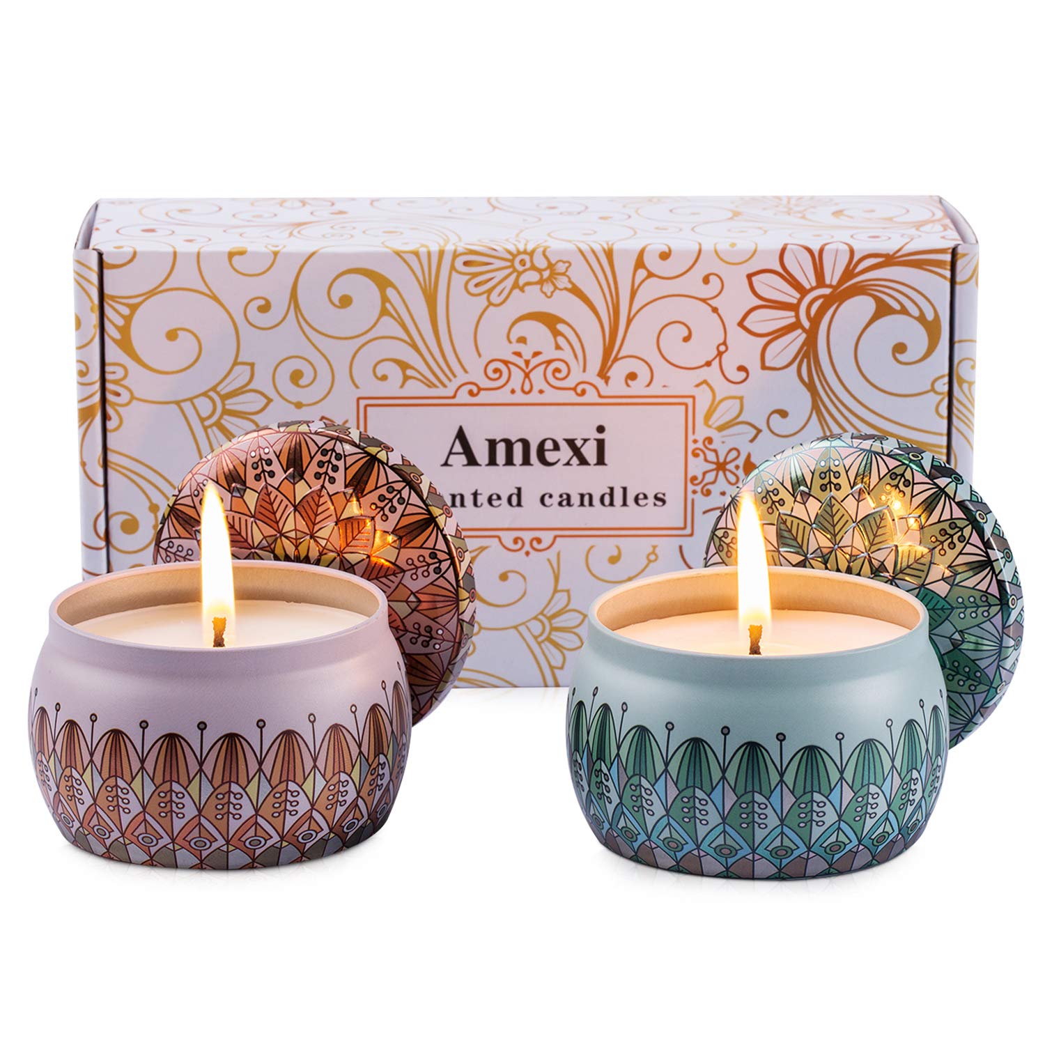 Amexi Duftkerze Jasmin, Flieder, Lavendel, Rose Duftkerzen 100% Sojawachs Aromatherapie Kerze 40Std 154g (Jasmin, Flieder)