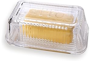Glass Butter Dish with Lid from 1500 C Tabletop Farm-house Heavy Thick Cover Clear 2-Piece Keeper for Countertop European holder sticks Kitchen Dishwasher Safe