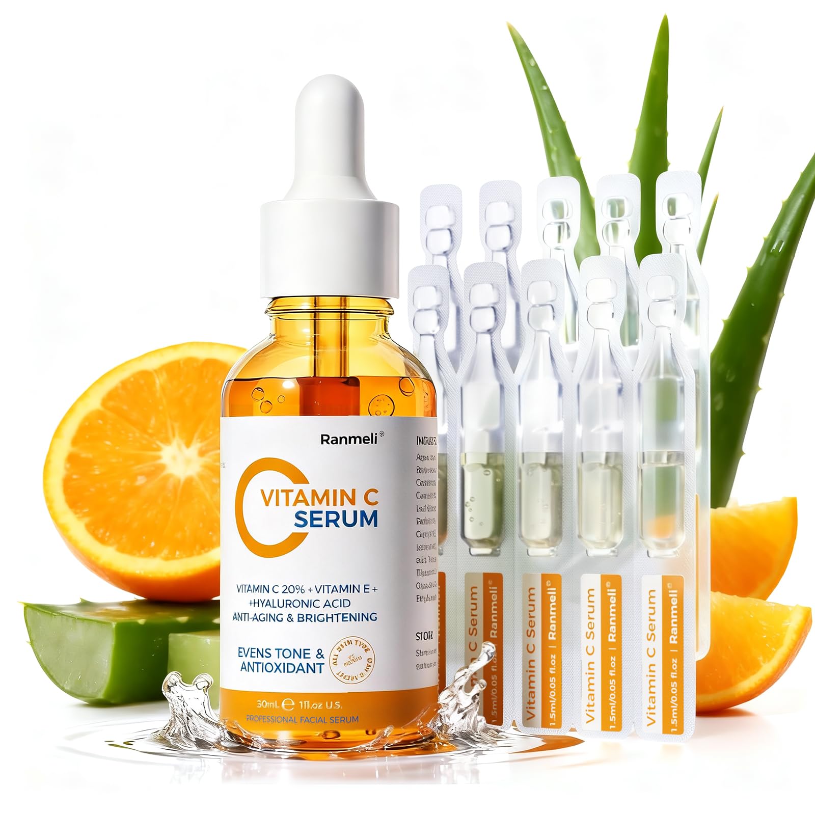 Photo 1 of Vitamin C Serum for Face, 20% Natural Vitamin C Facial Serum with Sodium Hyaluronat Vitamin E, Anti Aging & Wrinkle Face Serum for Dark Spots & Fine Lines, All Type Skin Care 1 fl.oz+0.05 fl.oz x 10e