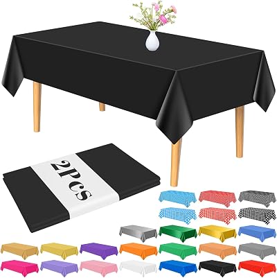 PLULON 2Pcs Black Table Cover 137 x 274 cm PEVA Waterproof Rectangle
