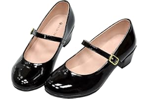 WIKENCY Girls Dress Shoes-Mary Jane Shoes for Girls, Princess Wedding Party Flower Girl School Shoes Low Heel Flats for Little/Big Kids