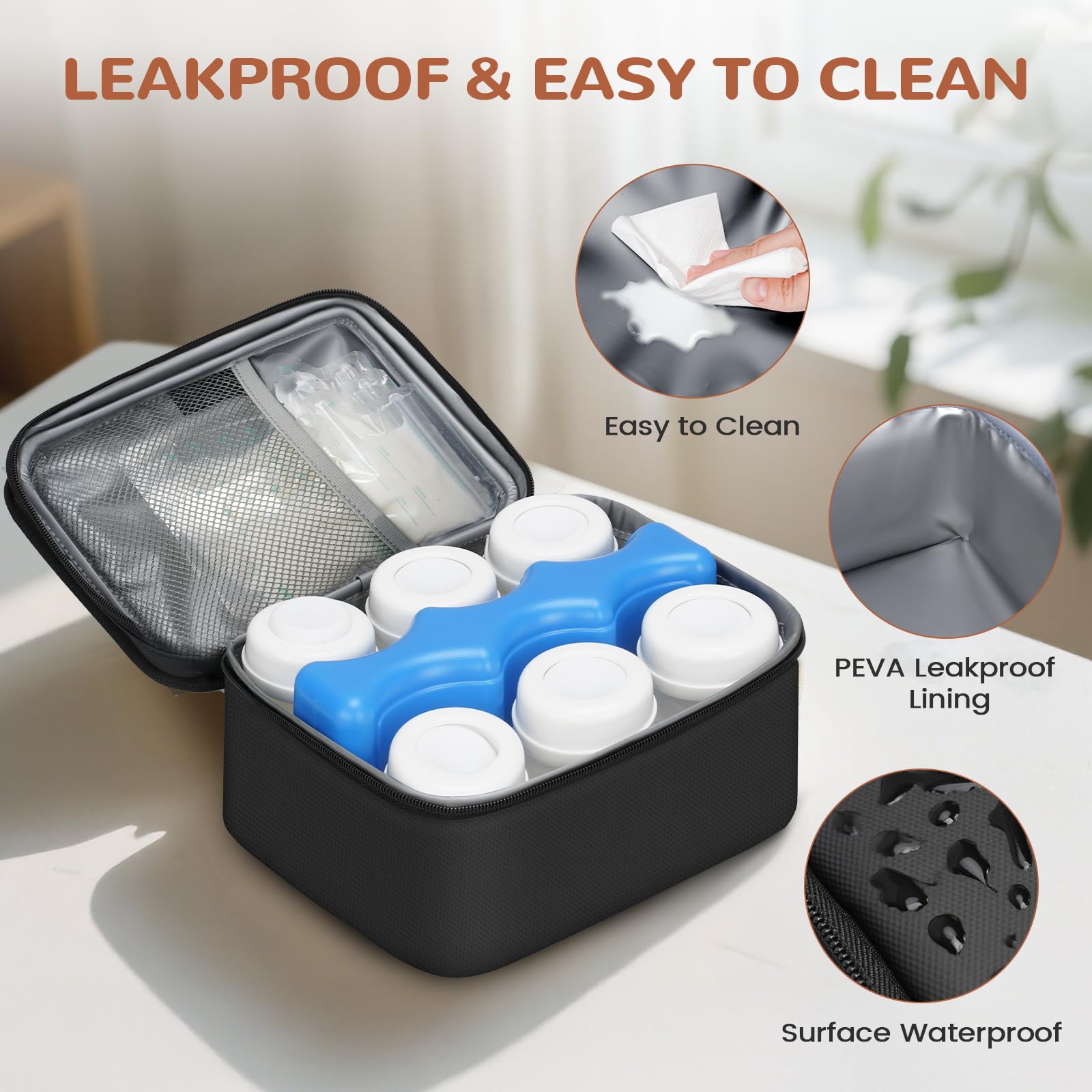 Mancro Detachable Breastmilk Cooler Bag With Ice Pack, Double Layer Breast Milk Cooler Travel Bag Fit 9 Ounce Baby Bottles, Wearable Breast Pump Bags for Work Travel and Family