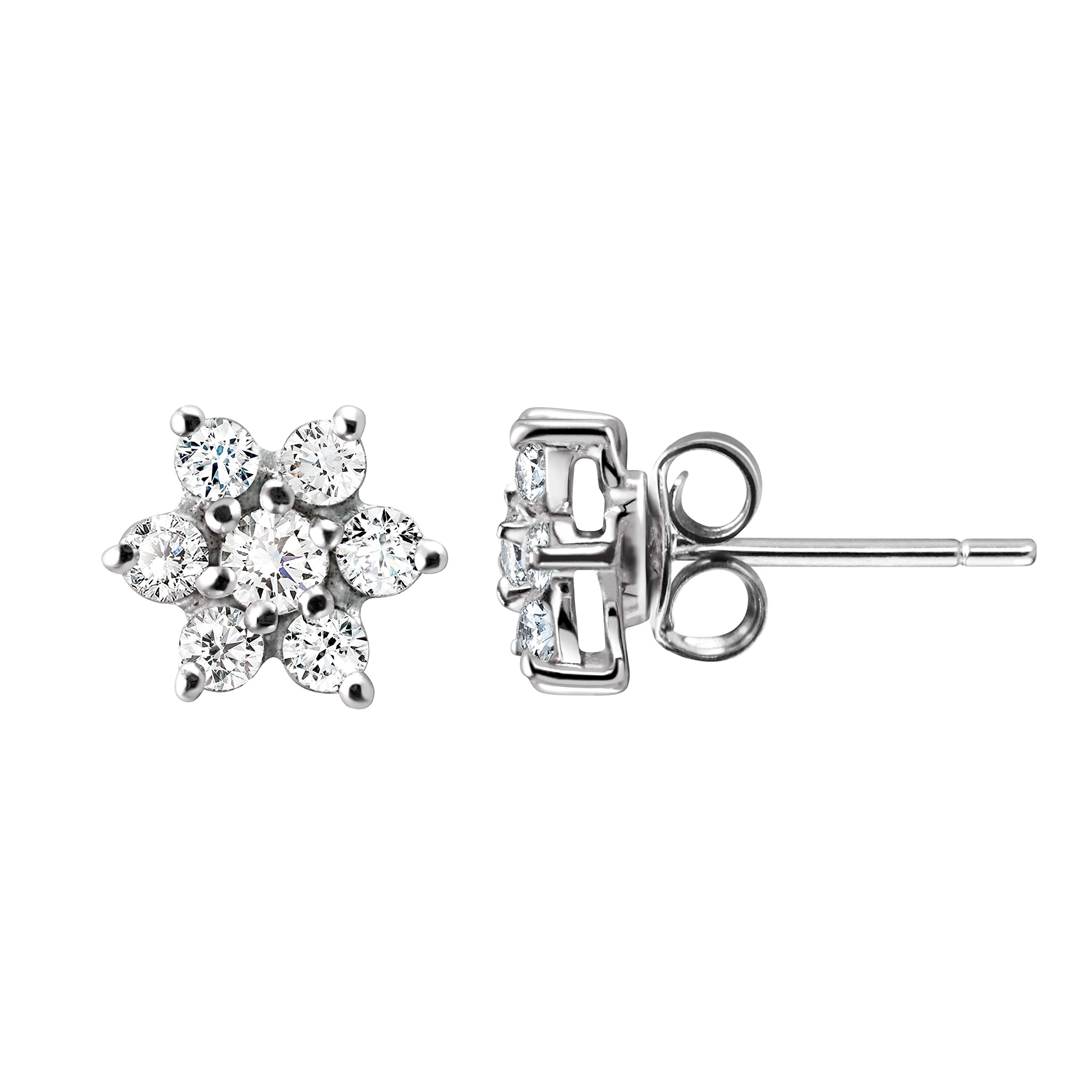 Franki Baker 925 Sterling Silver Small Dainty Clear CZ Flower Stud Earrings