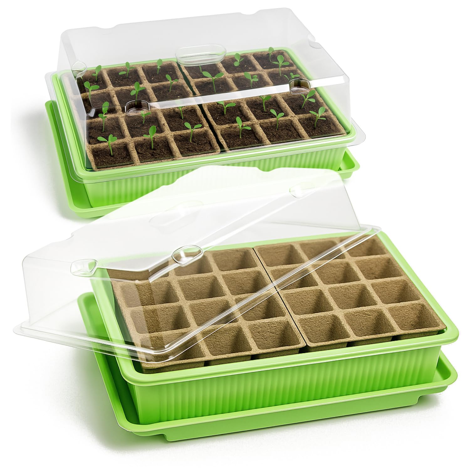 com-four® 2x indoor greenhouse for growing plants - seed starter set for 48 seedlings - plant box for home, 27 x 19 x 11 cm (02 pieces - indoor greenhouse)