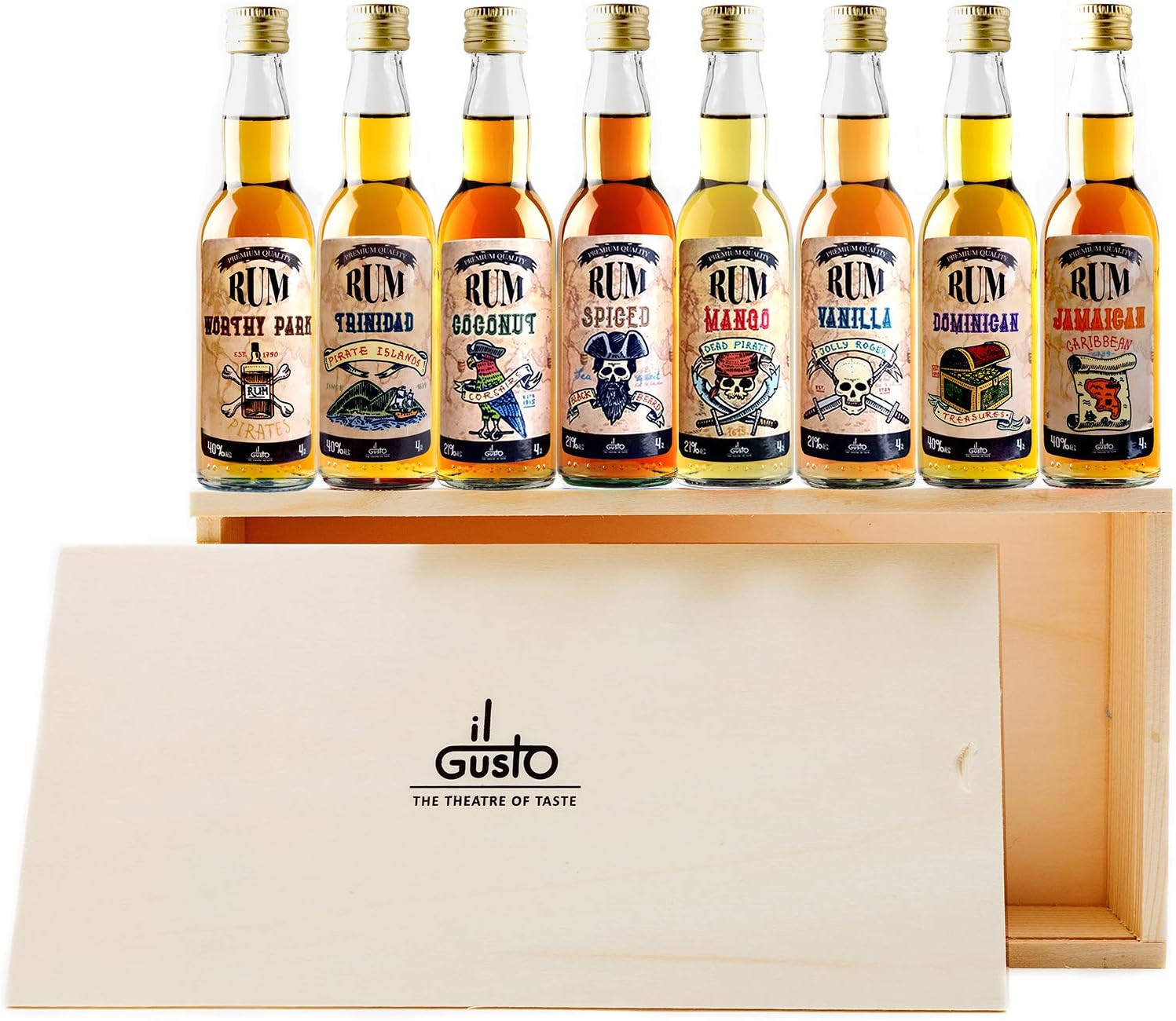 Premium Miniature Rum Tasting Gift Set 40ml each (pack of 8) (Hand Crafted Wooden Box) BigaMart