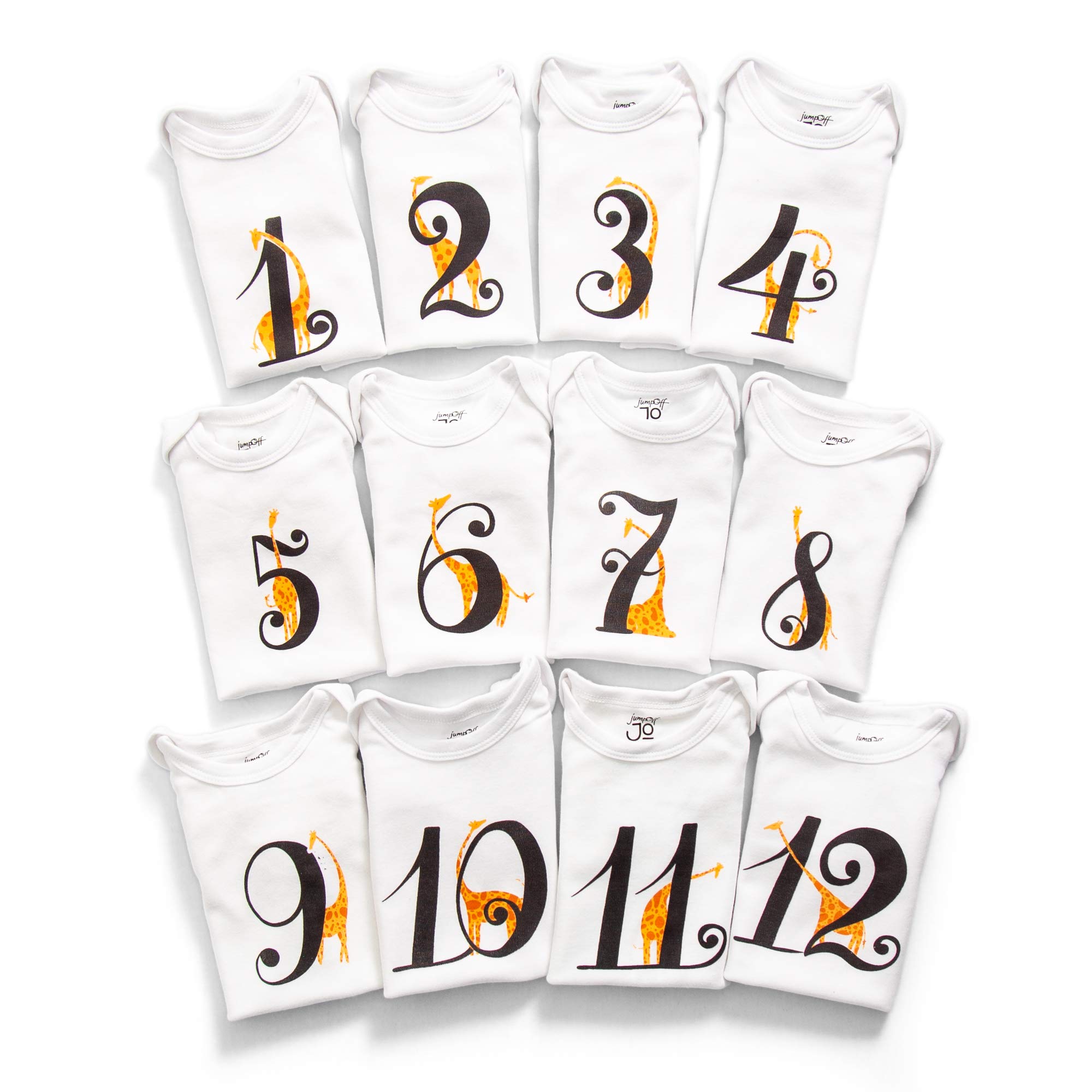 JumpOff Jo - Seize The Moment Baby Milestone Onesies, 1 Through 12 Bodysuit Set With Numbers, Newborn Essentials