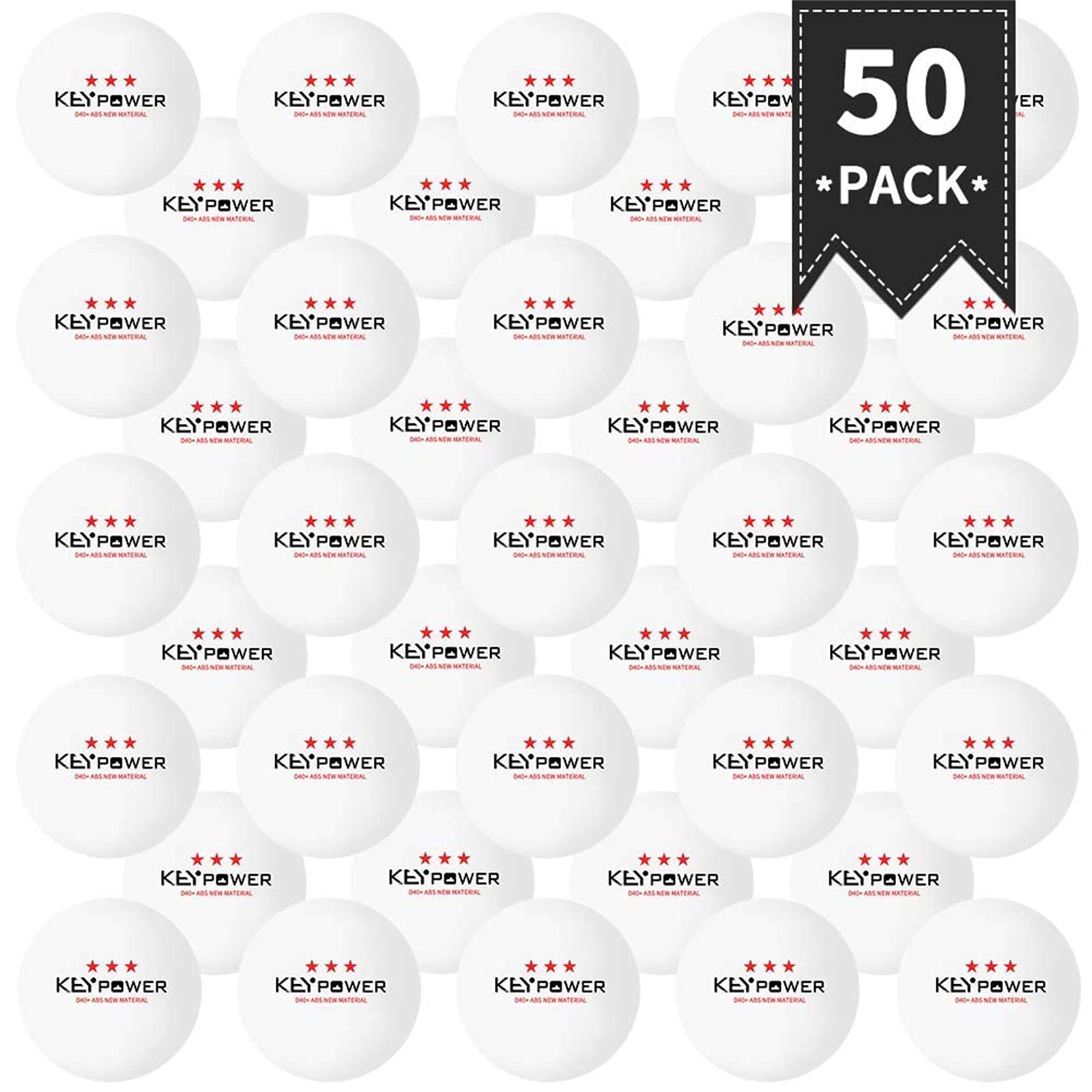 ENG 50Pcs Ping Pong Balls, Table Tennis Balls, Professional K40+ Ping Pong Balls in ABS resin 3 stars for Exercises, Workouts, Table Tennis Club, Amateurs, Games, Adults and Children,White