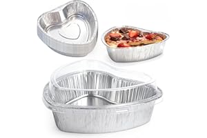 (S140) 50Pcs Heart Shaped Cake Pans with Plastic Lids,Mini Aluminum Foil Heart Cupcake Baking Tins Non-Stick Cake Baking Pans