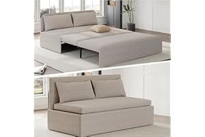 ADOWORE 64.2" Queen Size Pull Out Sofa Bed，3-in-1 Linen Convertible Sleeper Sofa Bed,Loveseat Pullout Bed with Pillows and Tr